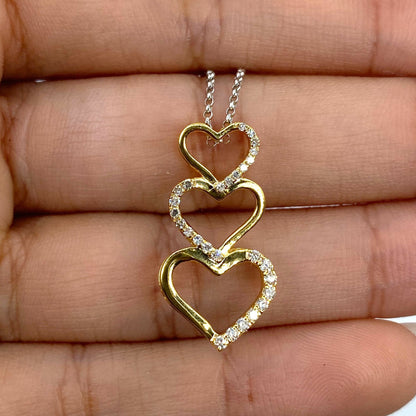 10K Heart Charm Stack Diamond Pendant