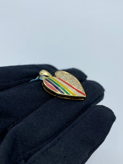 14K Heart Rainbow Diamond Pendant