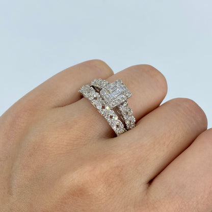 14K Square Diamond Baguette Engagement Ring with Stack Band