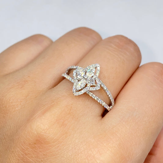 18K Floral Halo Diamond Ring