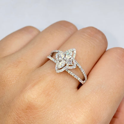 18K Floral Halo Diamond Ring