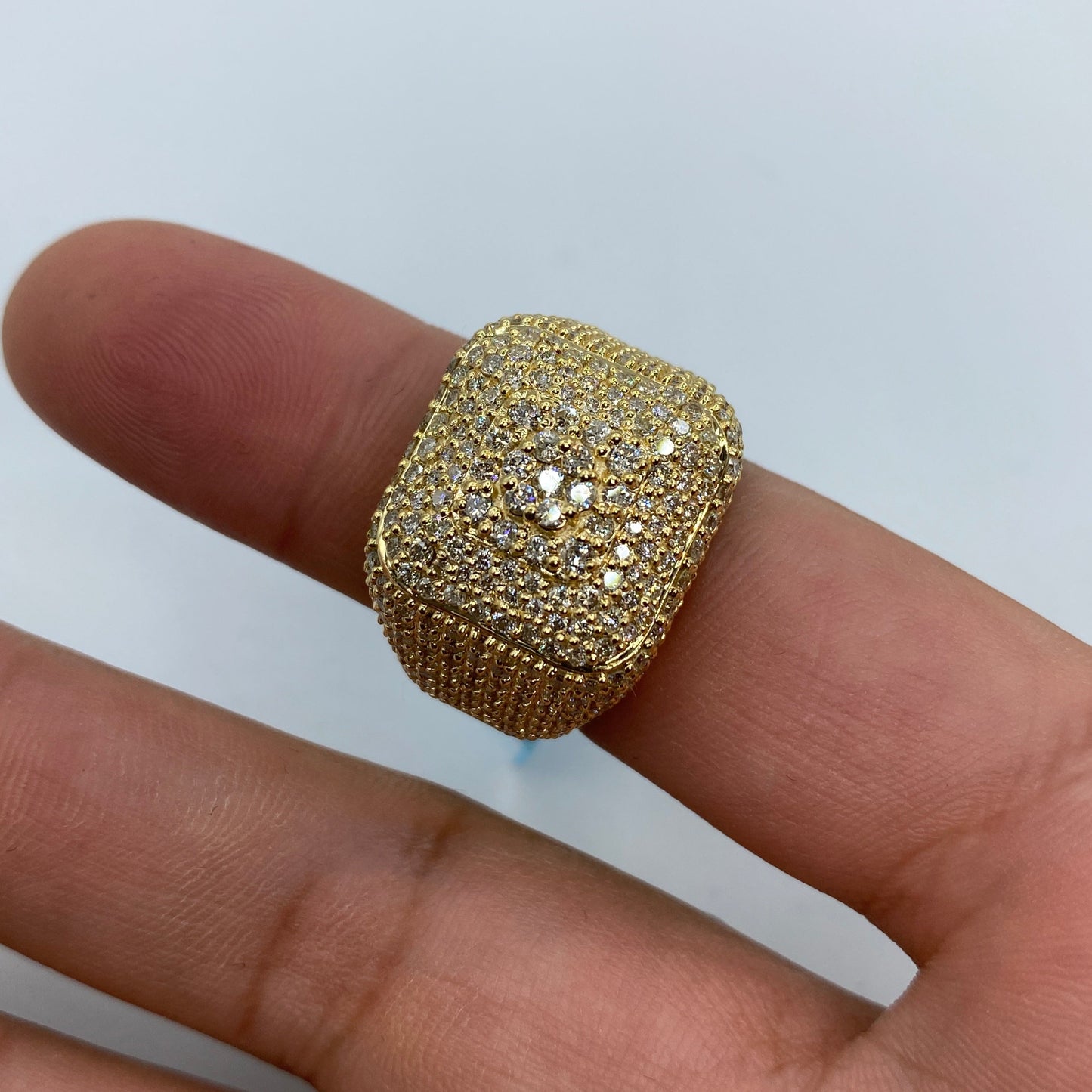 14K Square Jumbo Miami Diamond Ring
