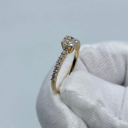 14K Yellow Gold Square Diamond Engagement Ring