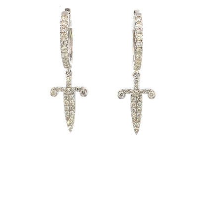 14K Pave Dagger Diamond Hoop Earrings