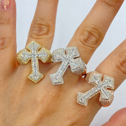 10K Bold Cross Diamond Ring
