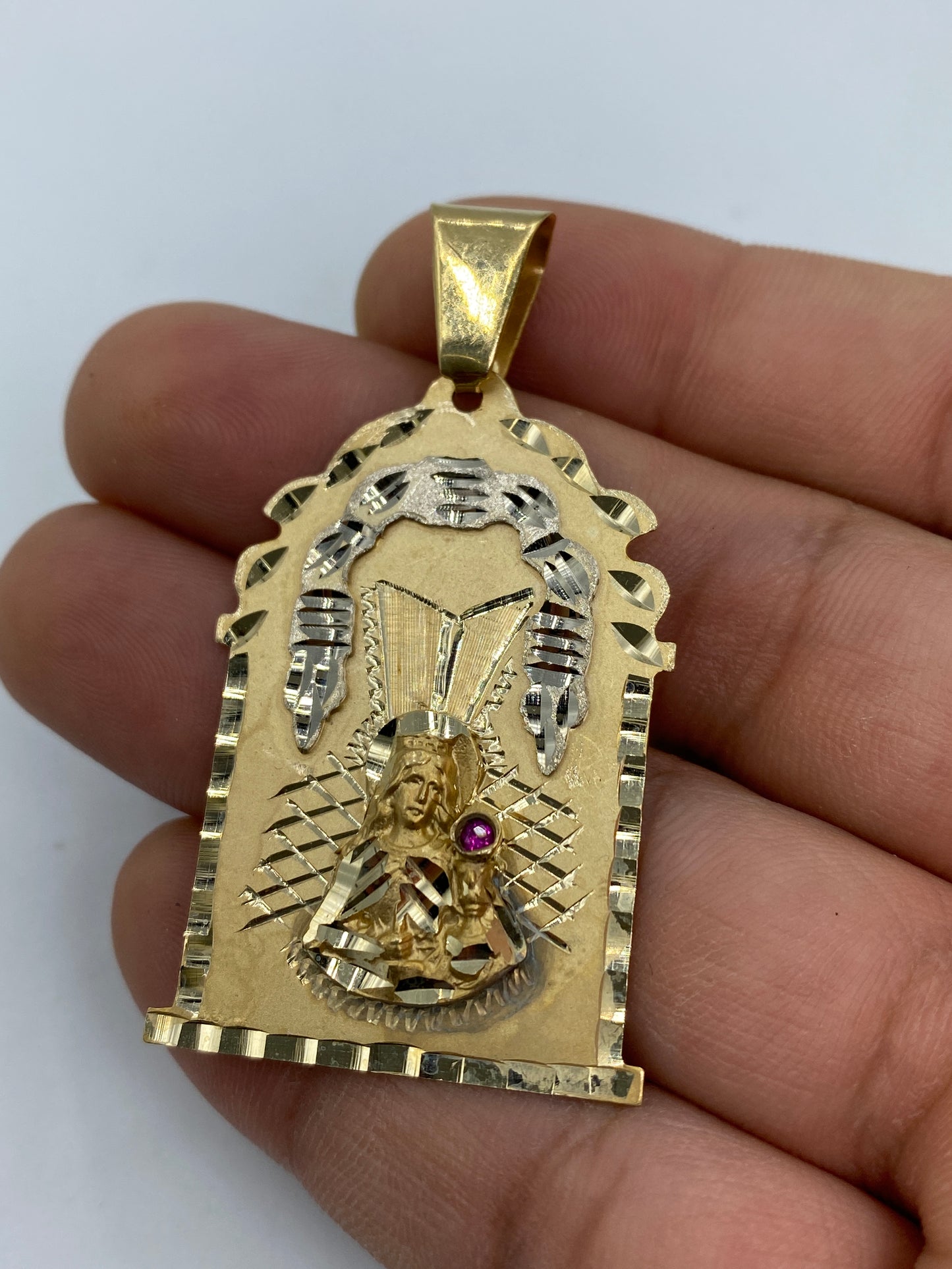 14K Saint Barbara Medallion Pendant 2.0"