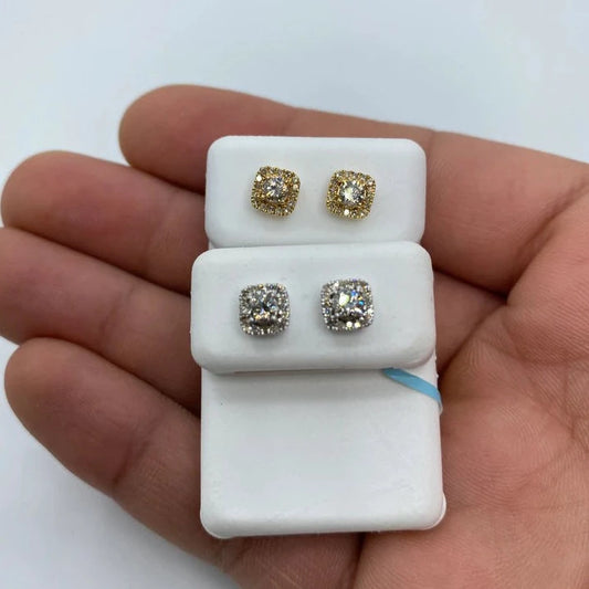 14K Big Rocks Square Diamond Earrings