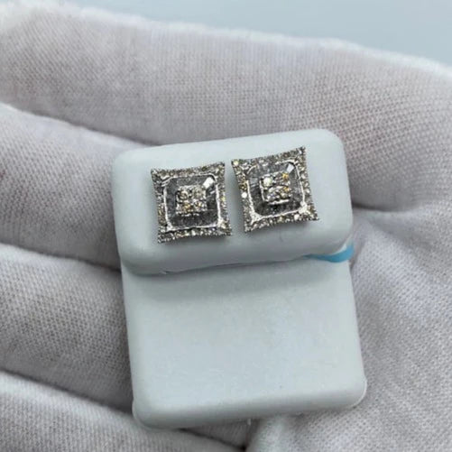 14K Square Gutter Diamond Baguette Earrings