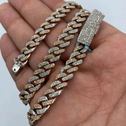 14K 8MM Cuban Link Diamond Chain 16-22"