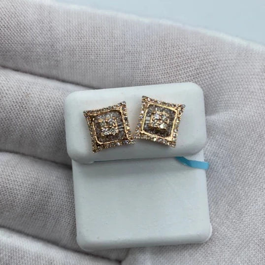 14K Square Gutter Diamond Baguette Earrings