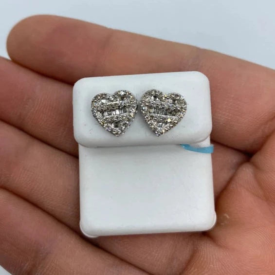 14K Heart Diamond Baguette Earrings
