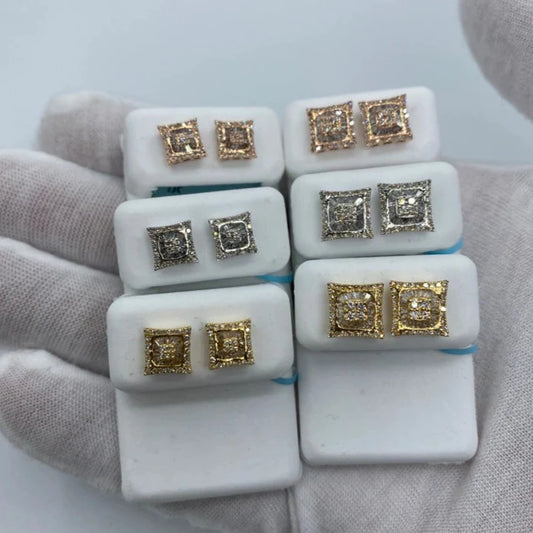 14K Square Gutter Diamond Baguette Earrings