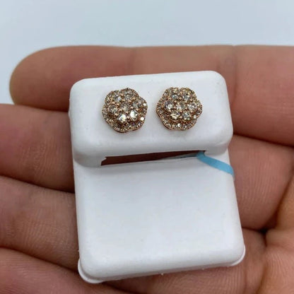 14K Small 3D Flower Diamond Earrings