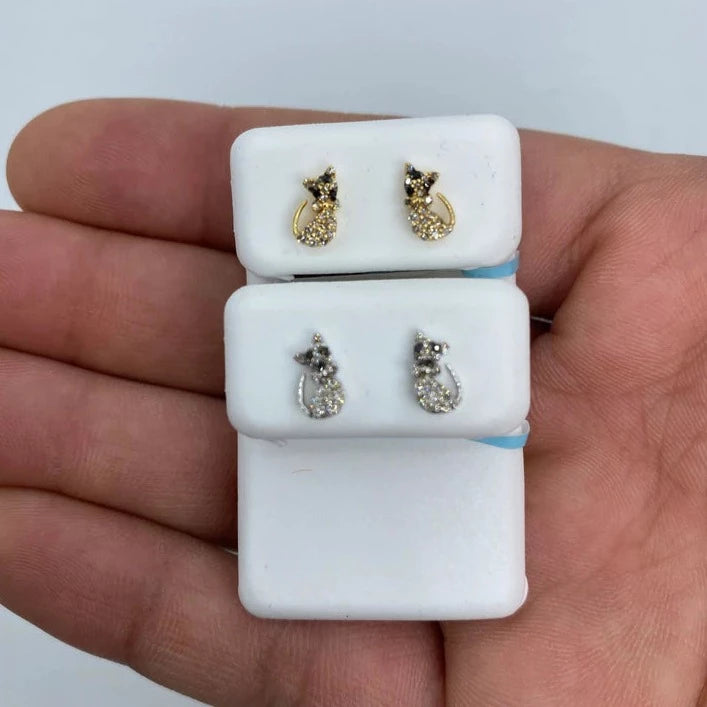 14K Cat Stud Diamond Earrings