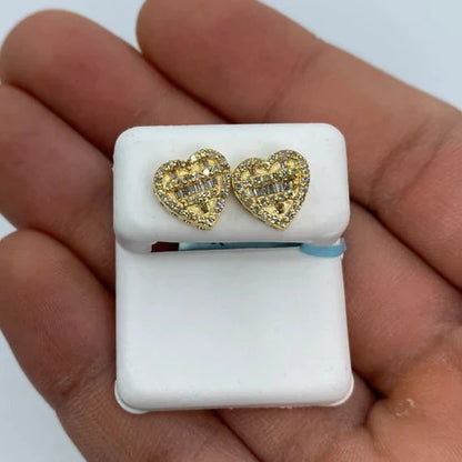 14K Heart Diamond Baguette Earrings