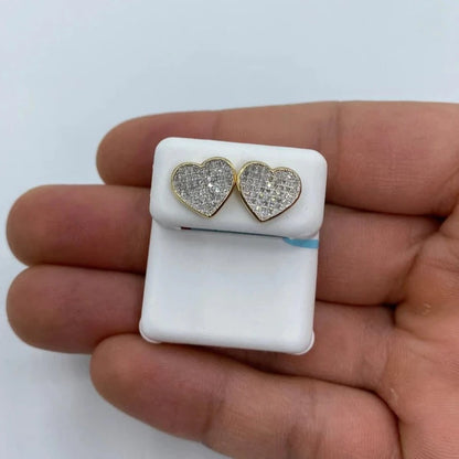 14K Heart Solid Rim Diamond Earrings