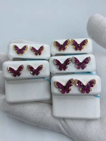 14K Purple Butterfly Diamond Earrings