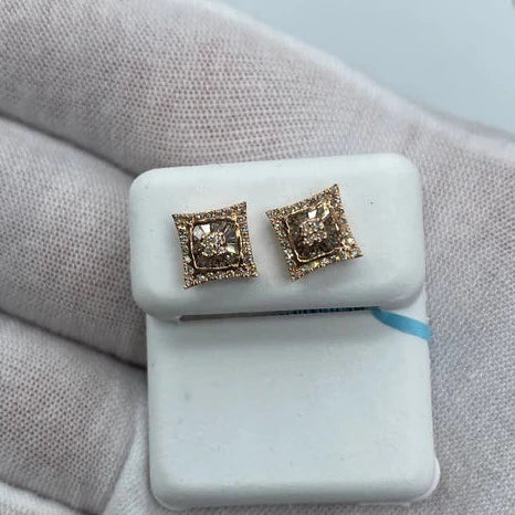 14K Square Gutter Diamond Baguette Earrings