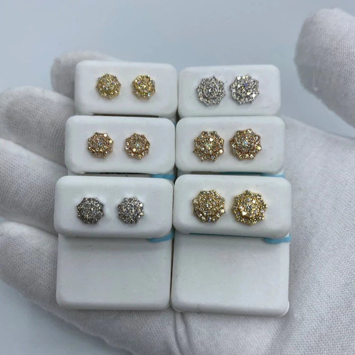 14K Octagon Diamond Earrings