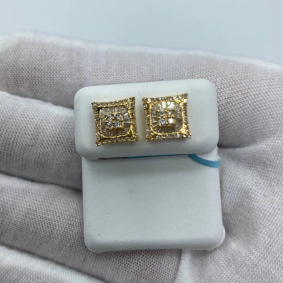 14K Square Gutter Diamond Baguette Earrings