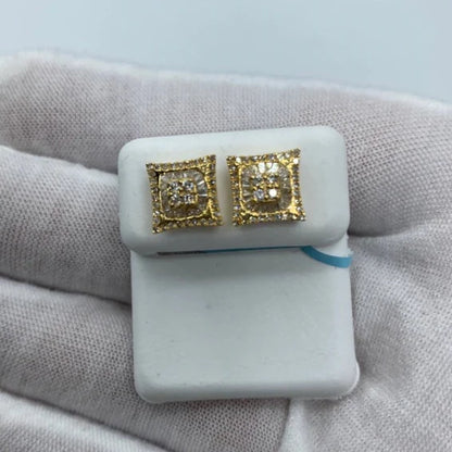14K Square Gutter Diamond Baguette Earrings