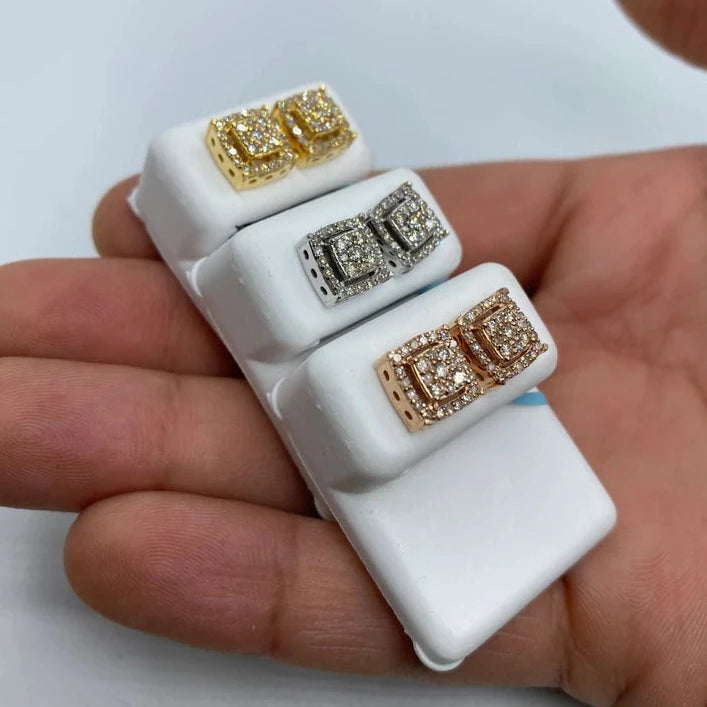 14K Square Box Diamond Earrings Large