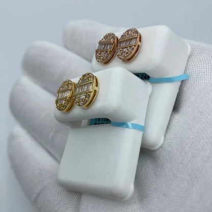 14K Oval Diamond Baguette Earrings