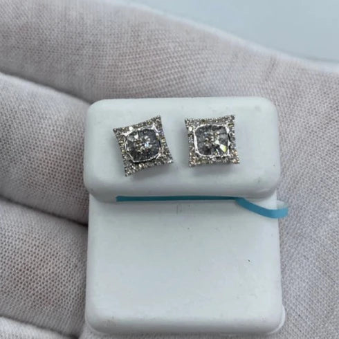 14K Square Gutter Diamond Baguette Earrings