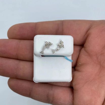 14K Dolphin Diamond Earrings