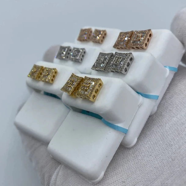 14K Square Gutter Diamond Baguette Earrings