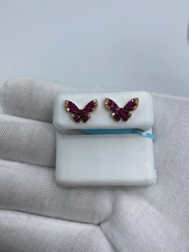 14K Purple Butterfly Diamond Earrings