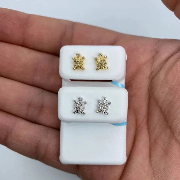 14K Turtle Diamond Earrings