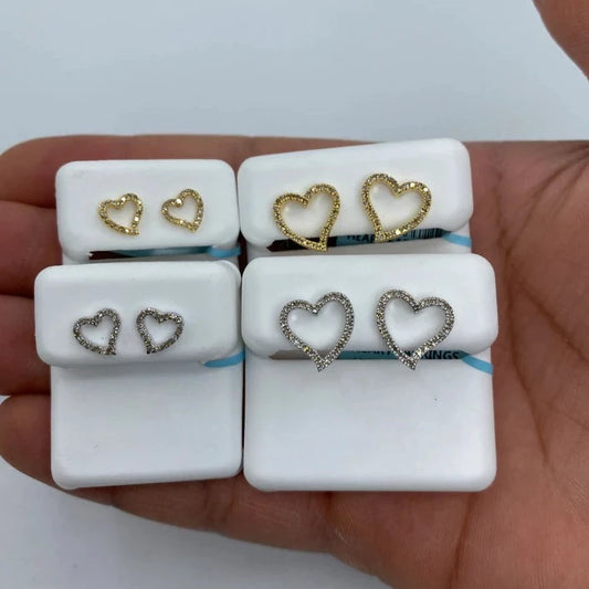 14K Open Heart Diamond Earrings