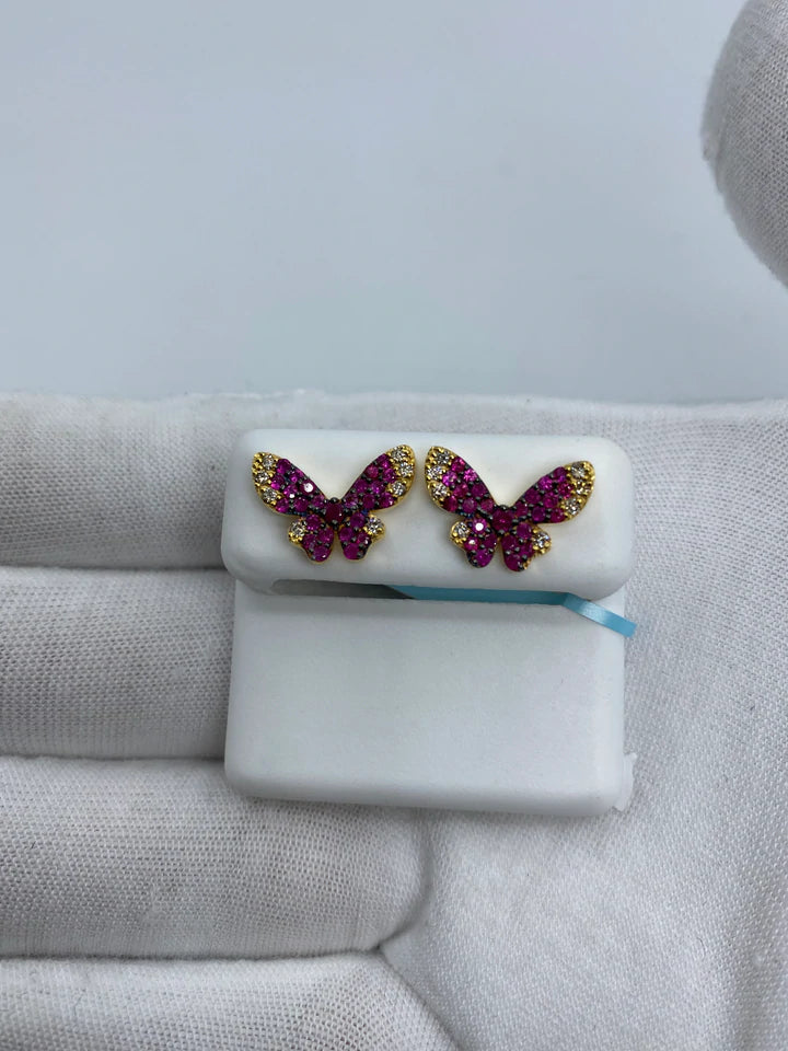 14K Purple Butterfly Diamond Earrings