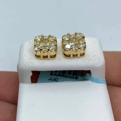 14K Square Stud Diamond Earrings 1.7ct