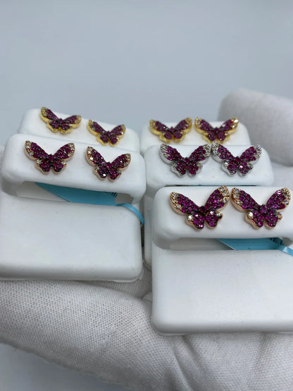 14K Purple Butterfly Diamond Earrings