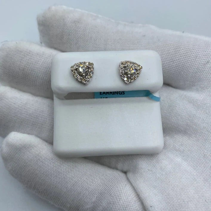 14K Triangle Large Center Stone Diamond Earrings