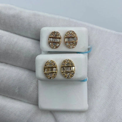 14K Oval Diamond Baguette Earrings