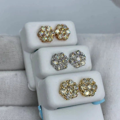 14K Flower Diamond Earrings 1.8ct