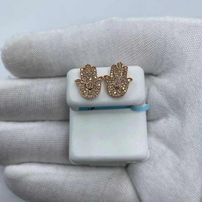 14K Hamsa Diamond Earrings