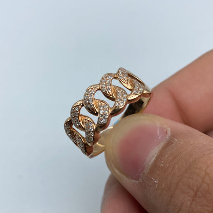 14K Gold 9MM Rounded Cuban Link Diamond Ring