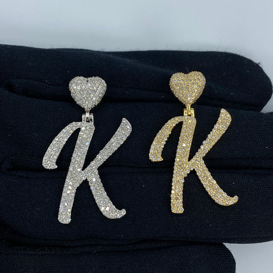 14K Initial K Script Heart Diamond Pendant