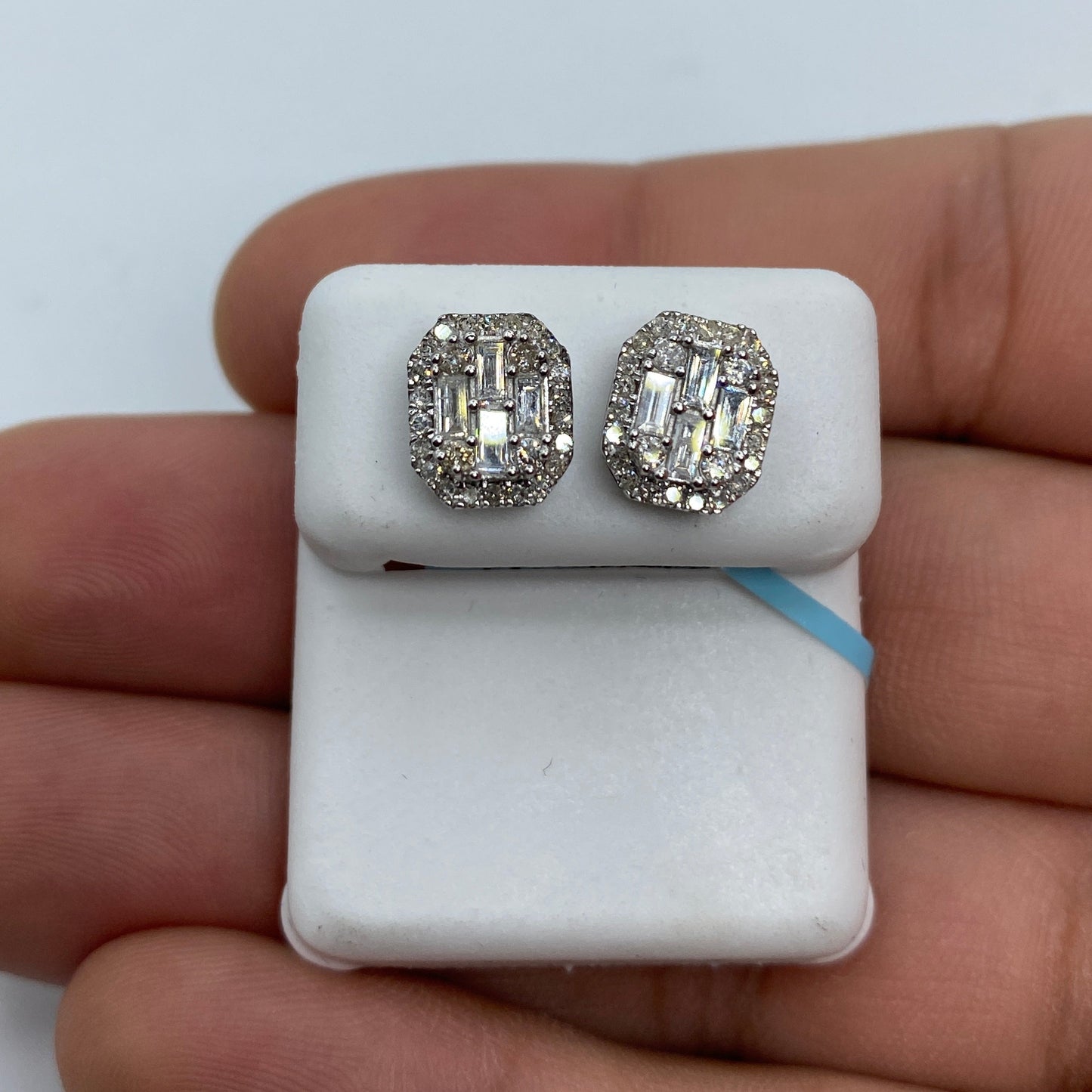 14K Rounded Rectangle Diamond Baguette Earrings 1.2ct