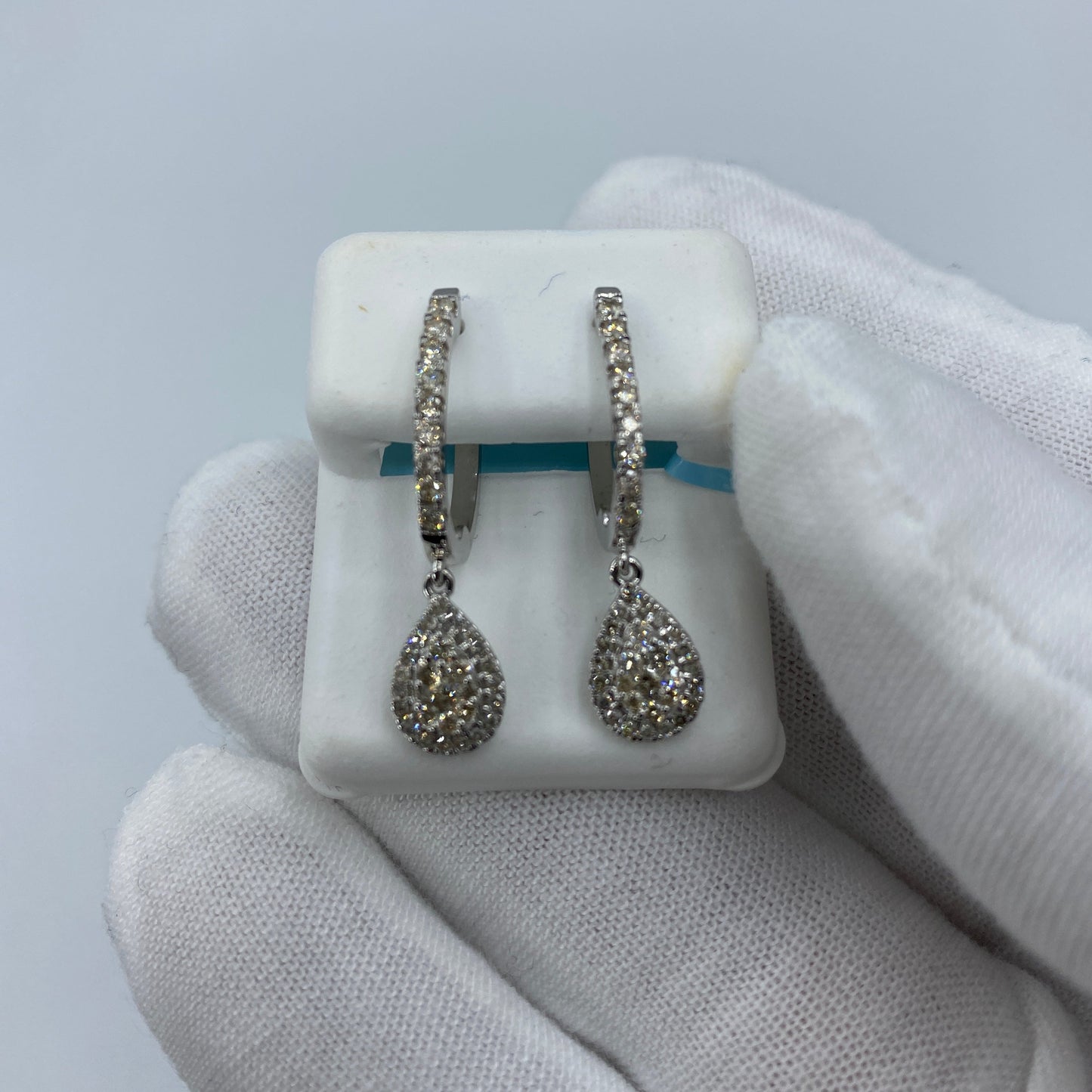 14K Pear Hoop Diamond Earrings