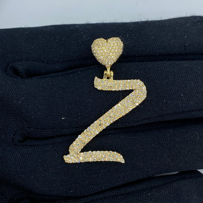 14K Initial Z Script Heart Diamond Pendant