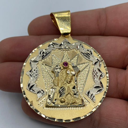 14K Saint Caridad del Cobre Round Medallion Pendant 2.5"