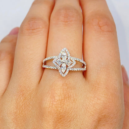 18K Floral Halo Diamond Ring