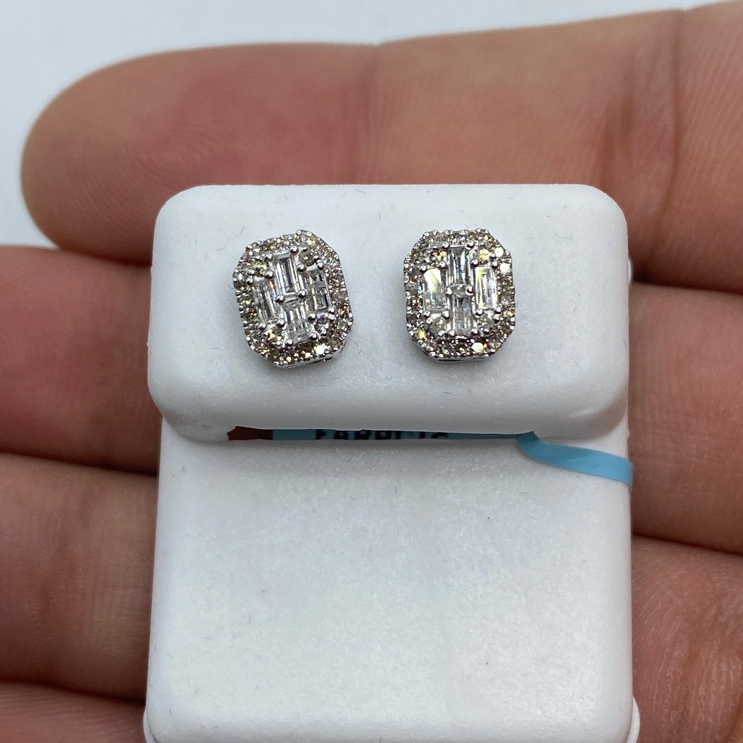 14K Rounded Rectangle Diamond Baguette Earrings 0.75ct