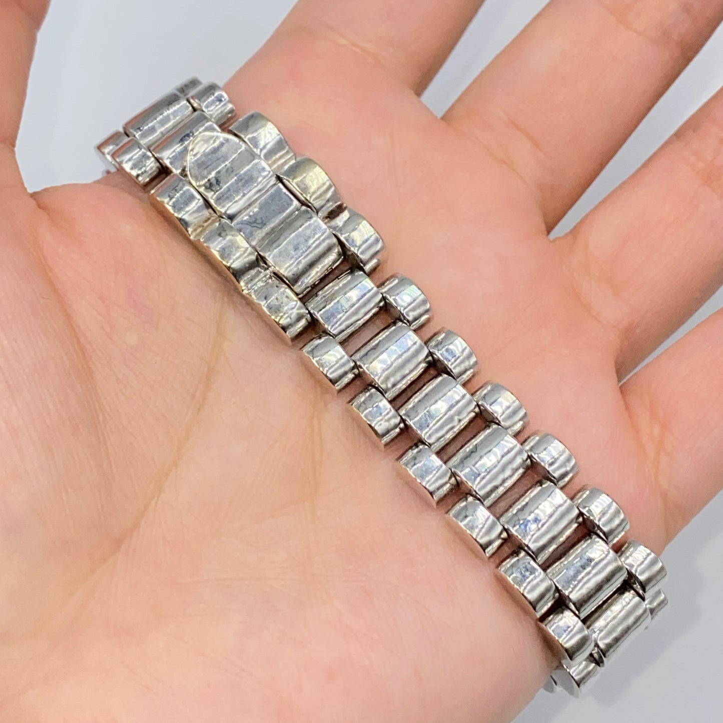 14K Watch Strap Square Cut Diamond Bracelet 8"