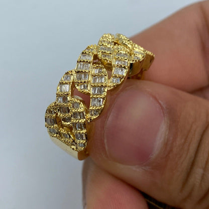 10K Bold Cuban Link Diamond Baguette Ring